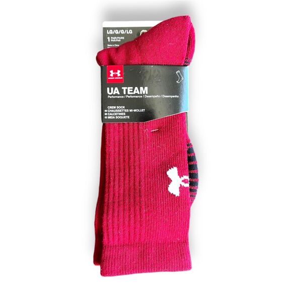 Under Armour Unisex Team Performance Cushioned Crew Socks Cardinal Size Large - Picture 1 of 6